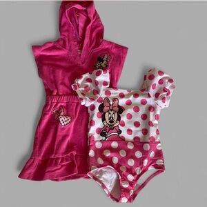 Disney 2T Pink Polka Dot Kids Swim Cover Up/One Piece